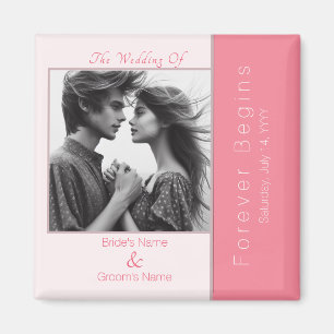 Rose Pink Forever Begins Modern Photo Wedding Magnet