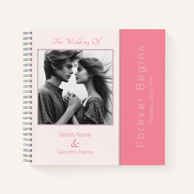 Rose Pink Forever Begins Photo Modern Guest Book (Front)