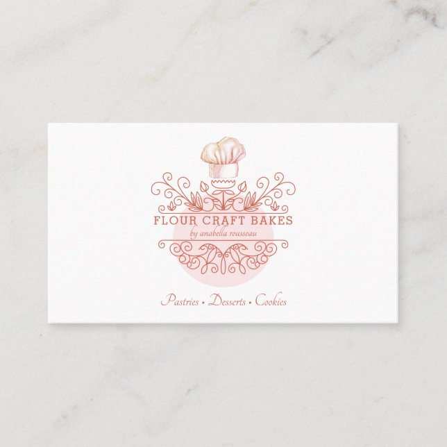Rose Pink Frame Bakery Baker's Logo Business Card (Front)