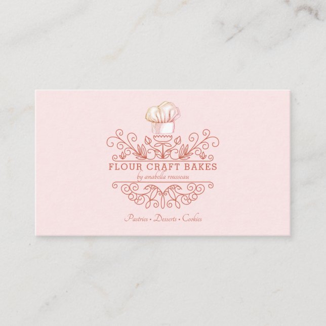 Rose Pink Frame Bakery Baker's Logo Business Card (Front)