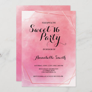 Rose pink  frame watercolor  sweet 16 invitation