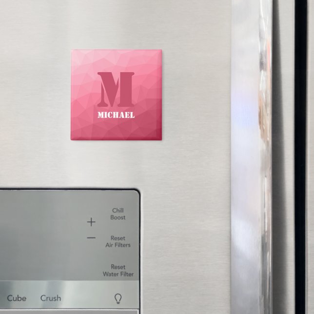 Rose pink geometric mesh pattern Monogram Magnet (In Situ (Fridge))