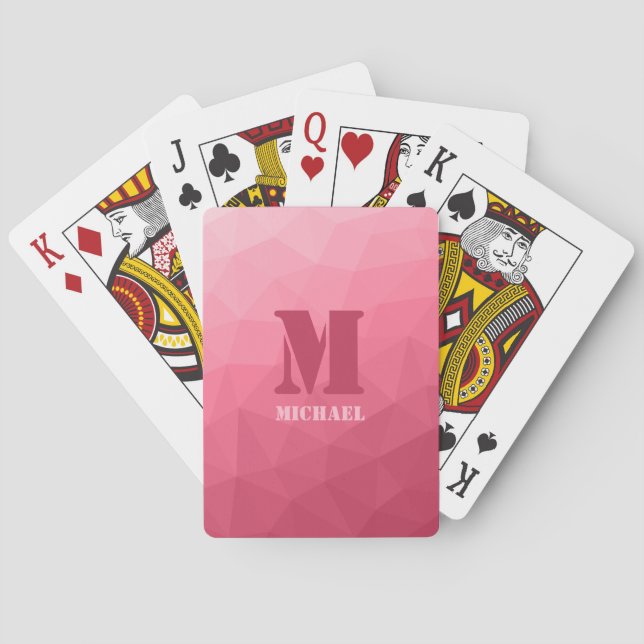 Rose pink geometric mesh pattern Monogram Playing Cards (Back)