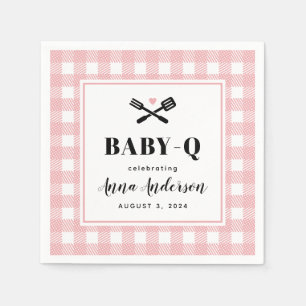 Rose Pink Gingham Plaid Baby Q Shower Napkin