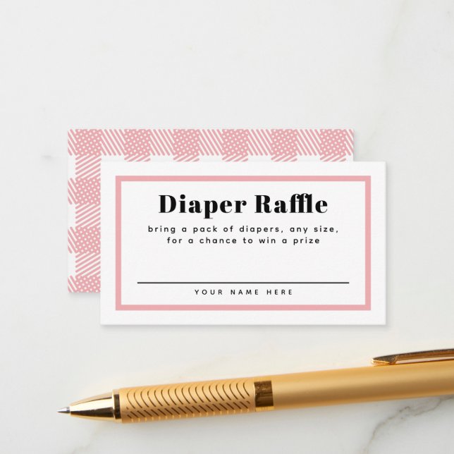 Rose Pink Gingham Plaid Baby Shower Diaper Raffle Enclosure Card (Front/Back In Situ)
