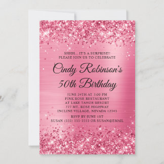 Rose Pink Glitter and Foil 50th Birthday Invitation