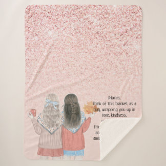 Rose Pink Glitter Effect Two Girls Letter Note Sherpa Blanket