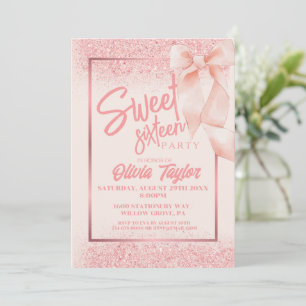 Rose pink glitter elegant Sweet 16  Invitation
