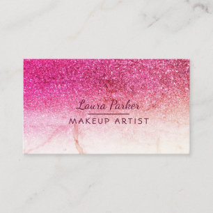 Rose Pink Glitter Faux Marble Makeup Artist Girly Business Card
