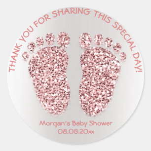 Rose Pink Glitter Feet Baby Shower Favour Thank Yo Classic Round Sticker