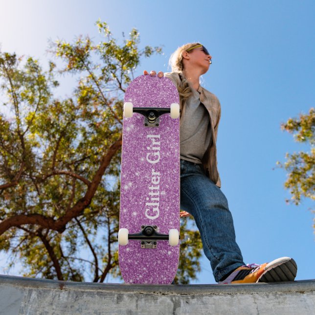 Rose Pink Glitter Girl Show Your Glamours Sparkle Skateboard (Outdoor 1)