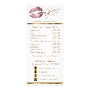 Rose Pink Glitter Lips - White - Price List Rack Card