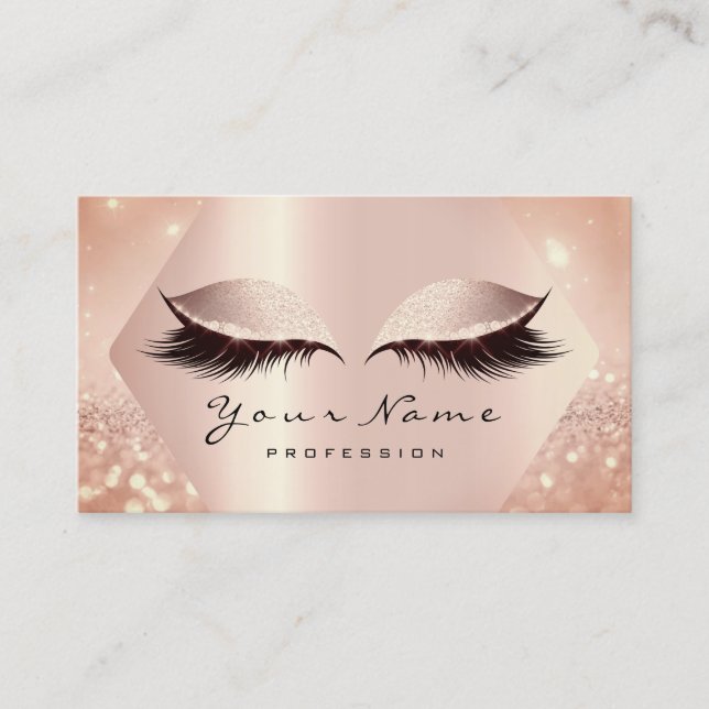 Rose Pink Glitter Makeup Artist Lashes Blush Skin Business Card (Front)