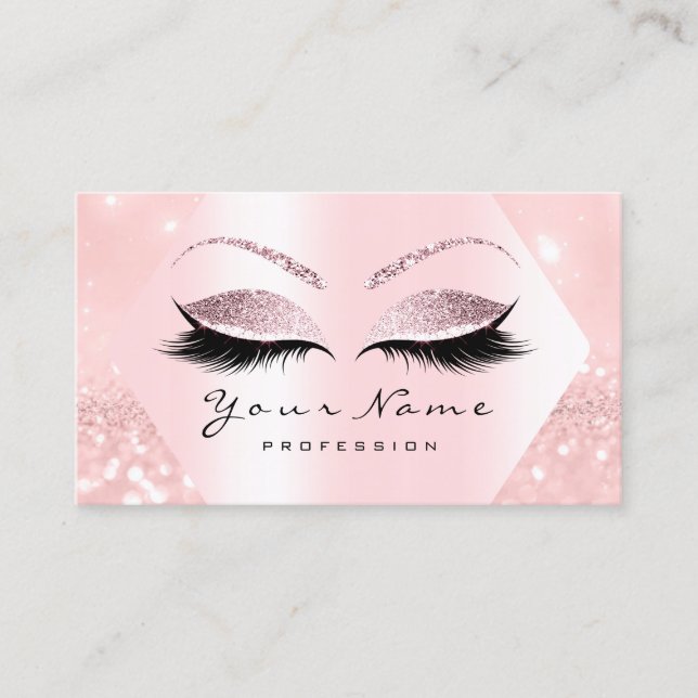 Rose Pink Glitter Makeup Artist Lashes Browns Business Card (Front)