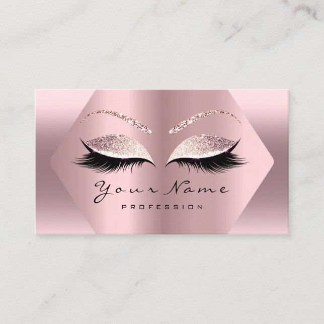 Rose Pink Glitter Makeup Artist Lashes Studio Business Card (Front)