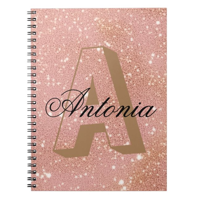 Rose Pink Glitter Name & Initial Notebook (Front)