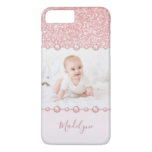 Rose Pink Glitter Rhinestone Name Photo iPhone 8 Plus/7 Plus Case