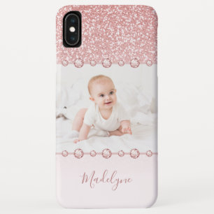 Rose Pink Glitter Rhinestone Name Photo iPhone XS Max Case