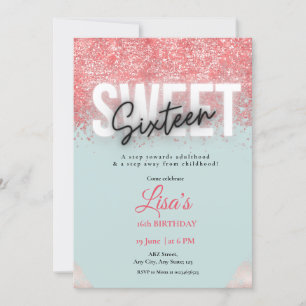 Rose Pink glitter sweet sixteen birthday Invitation