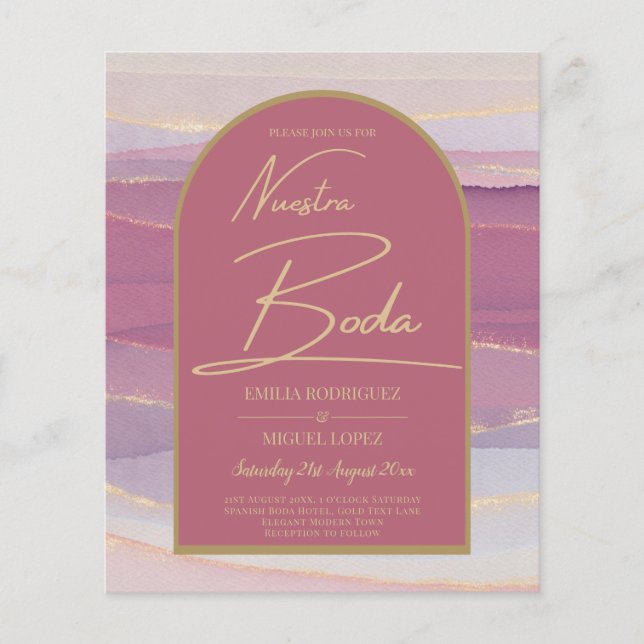 Rose Pink Gold Arch Marble Wedding BODA INVITE (Front)