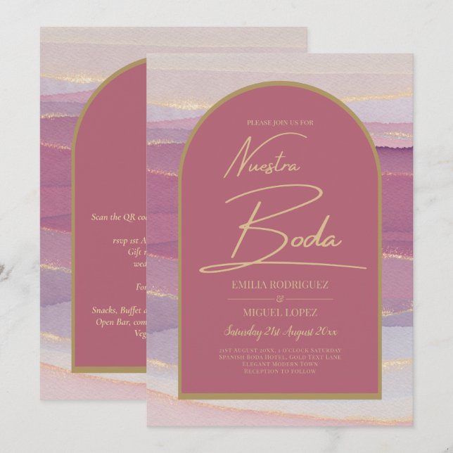 Rose Pink Gold Arch Marble Wedding BODA INVITE (Front/Back)
