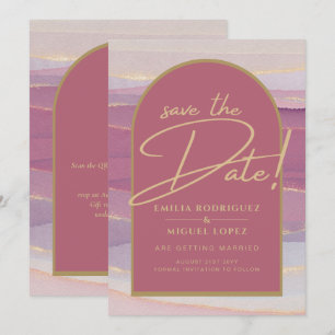 Rose Pink Gold Arch Marble Wedding SAVE DATES   Invitation