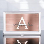 Rose Pink Gold Brushed Metal Monogram Business Card Holder<br><div class="desc">Blush Pink - Rose Gold Faux Brushed Metal Hair Stylist Minimalist Business Card Holder. Pink & Rose Gold Brushed Metal Foil Hair Stylist Business Card Holder is perfect for a Hair Stylist or Beauty Professional.</div>