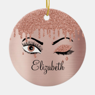 Rose Pink Gold Eyelashes Dripping Glitter Ceramic Tree Decoration