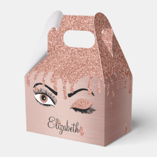 Rose Pink Gold Eyelashes Dripping Glitter Favour Box