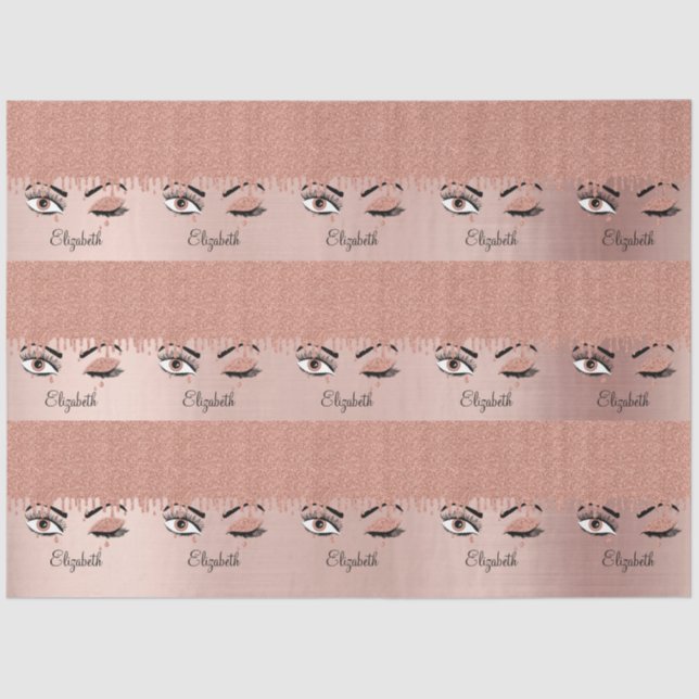 Rose Pink Gold Eyelashes Dripping Glitter Name  Tissue Paper (Front)