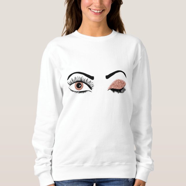 Rose Pink Gold Eyelashes Glitter Sweatshirt (Front)