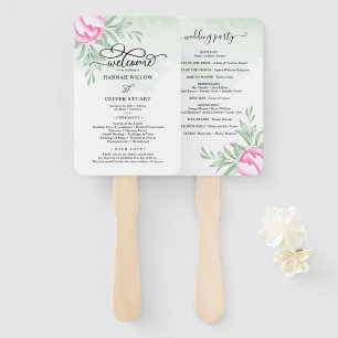 Rose Pink Gold Floral Greenery Wedding Program  Hand Fan