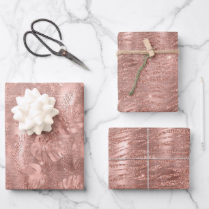 Rose Pink Gold Glam Animal Print Wrapping Paper Sheet