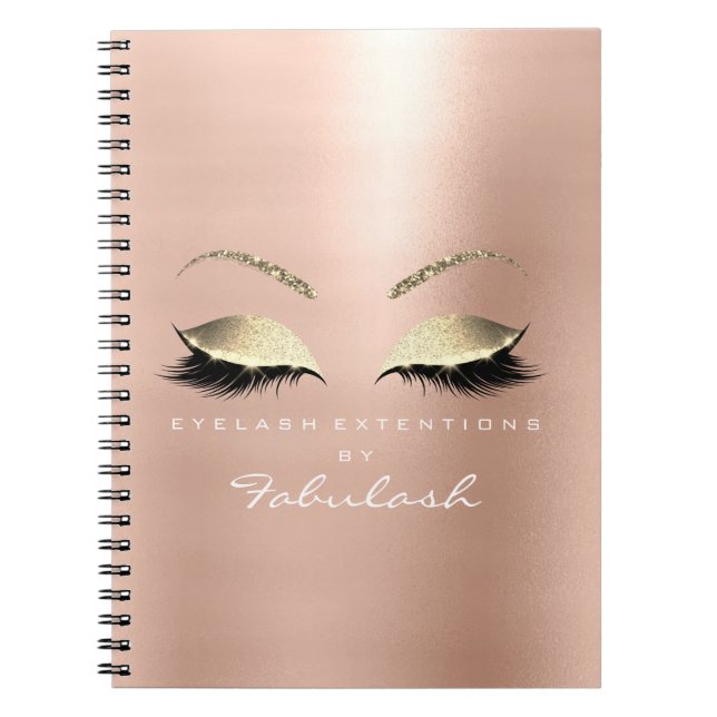 Rose Pink Gold Glitter Eyes Makeup Beauty White Notebook (Front)