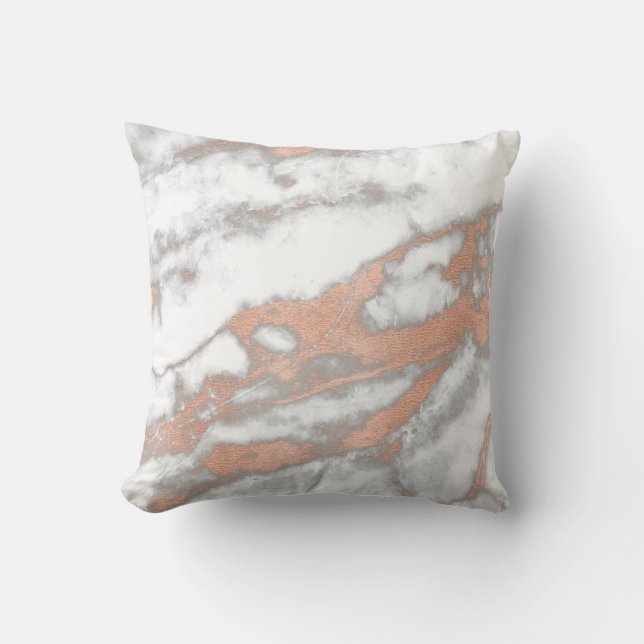 Rose Pink Gold Metallic Glitter Marble Gray Copper Cushion (Front)