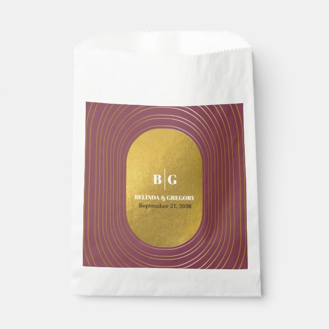 Rose Pink & Gold Modern Minimalist Arch Wedding  Favour Bags (Front)