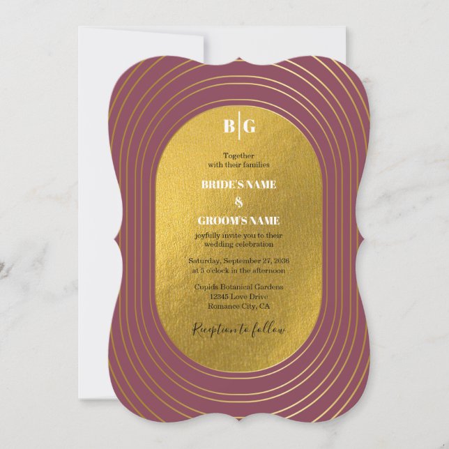 Rose Pink & Gold Modern Minimalist Arch Wedding Invitation (Front)