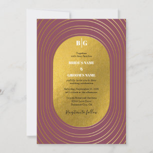 Rose Pink & Gold Modern Minimalist Arch Wedding Invitation