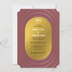 Rose Pink & Gold Modern Minimalist Arch Wedding Invitation