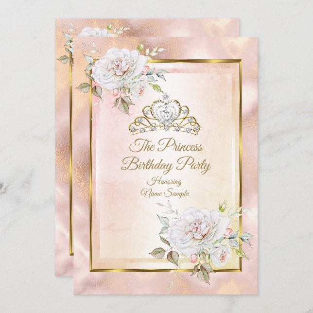 Rose Pink Gold Princess Birthday Party Invite (Front/Back)