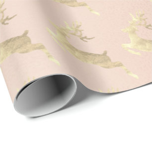 Rose Pink Gold Reindeer Holiday Christmas Delicate Wrapping Paper