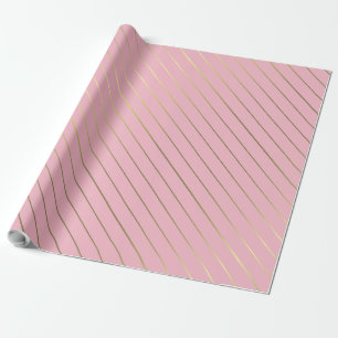 Rose Pink Gold Striped Glam Shiny Design Stylish Wrapping Paper
