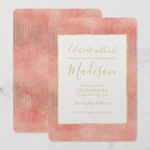 Rose Pink Gold Stripes Invitation