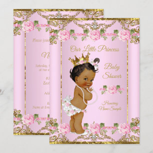 Rose Pink Gold White Princess Baby Shower Ethnic Invitation