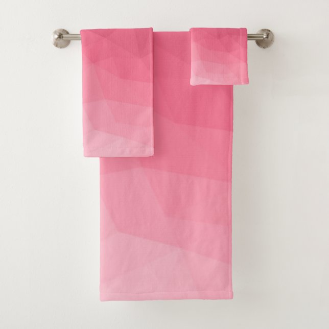Rose pink gradient geometric mesh pattern bath towel set (Insitu)