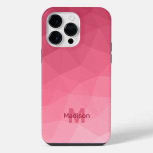 Rose pink Gradient Geometric Mesh Pattern Monogram iPhone 14 Pro Max Case