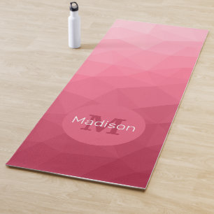 Rose pink Gradient Geometric Mesh Pattern Monogram Yoga Mat