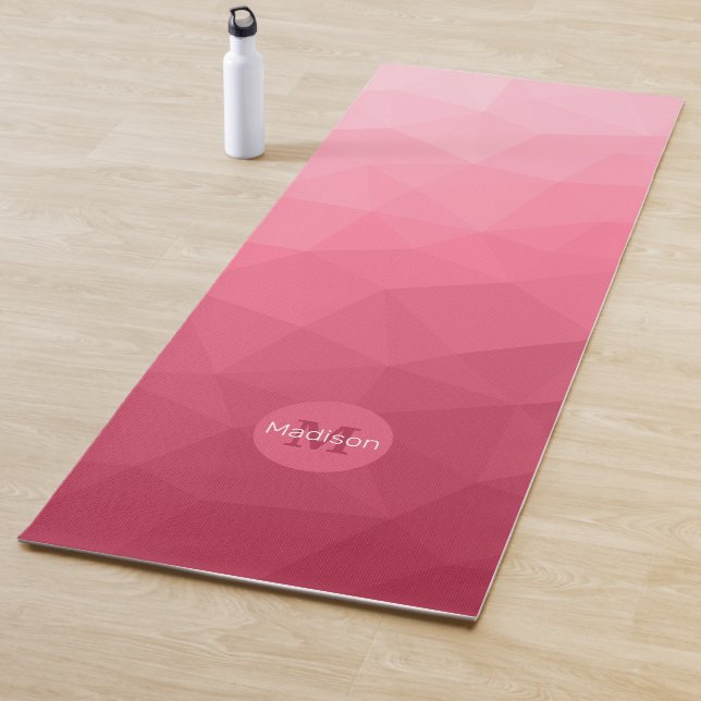 Rose pink Gradient Geometric Mesh Pattern Monogram Yoga Mat (In Situ)