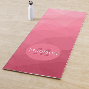 Rose pink Gradient Geometric Mesh Pattern Monogram Yoga Mat