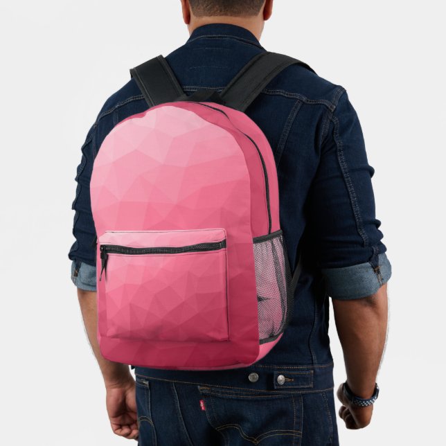 Rose pink gradient geometric mesh pattern printed backpack (Insitu (Model))